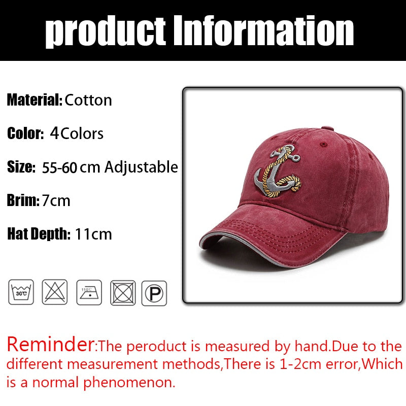 Men&#39;s Ship Anchor Wash Embroidered Baseball Caps For Women Hats Retro Leisure Trucker Duck Tongue Cap Male Outdoor Sunscreen Hat