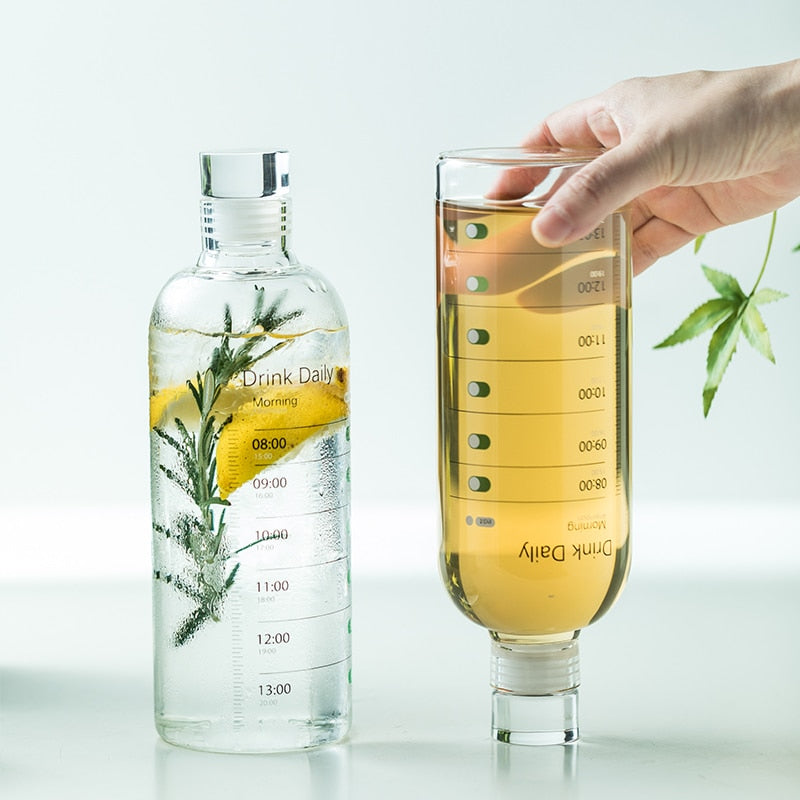 Botella de agua de vidrio de gran capacidad con marcador de tiempo, cubierta transparente para bebida de agua, leche, jugo, taza Simple, regalo de cumpleaños, 750ml