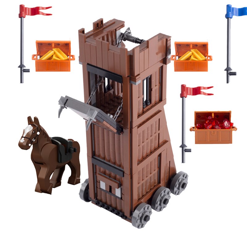 Medieval Castle Wall Model Building Blocks Ancient Military Siege Weapons Tent Watchtower Chariot Bonfire Carriage Bricks Toys