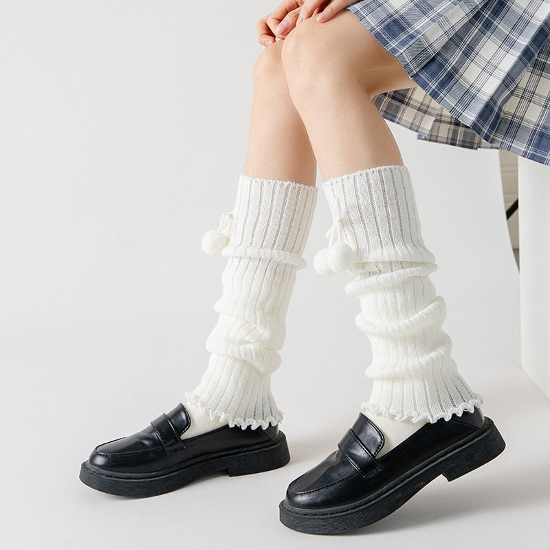 Lolita Long Socks Women Leg Warmers Knitted Warm Foot Cover White Arm Warmer Ladies Autumn Winter Crochet Socks Boot Cuffs