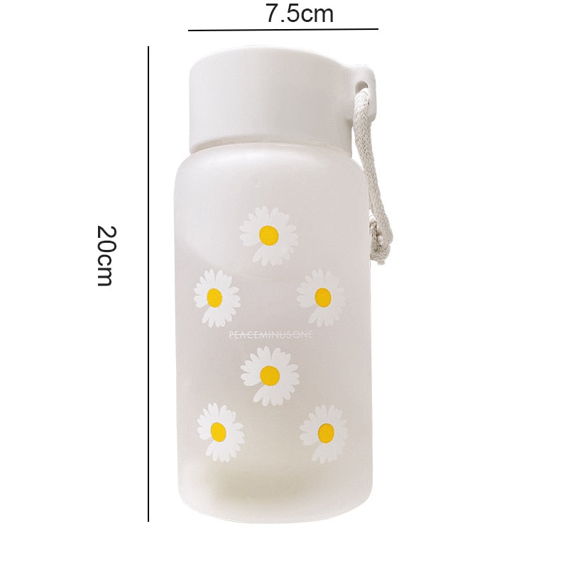 Large Mouth Frosted Daisy Portable Hemp Rope Plastic Water Cup Summer Fashion Girl Casual Water Bottle