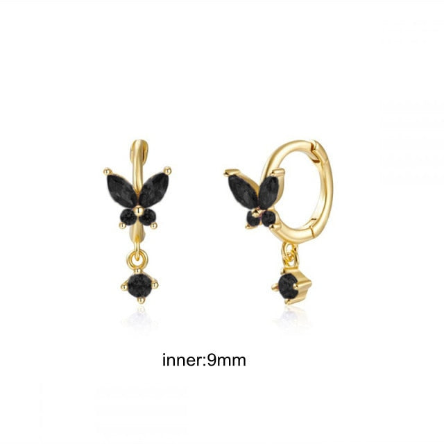 925 Sterling Silver Ear Needle Butterfly Hoop Earrings Colorful Crystal Animal Pendant Earrings for Women Party Fashion Jewelry