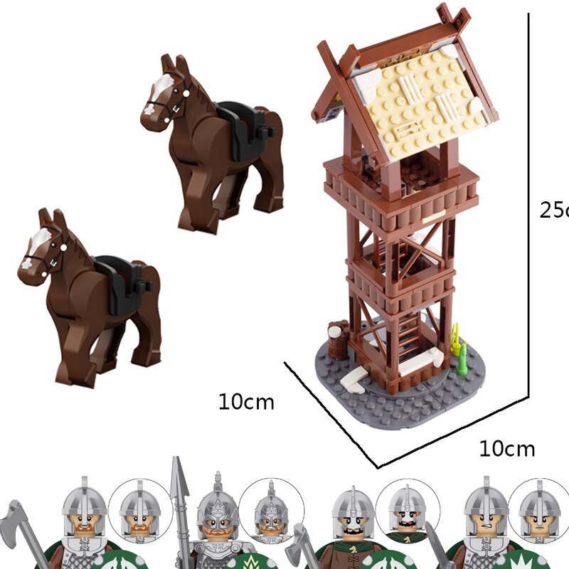 Medieval Castle Wall Model Building Blocks Ancient Military Siege Weapons Tent Watchtower Chariot Bonfire Carriage Bricks Toys