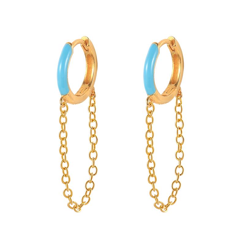 2022 Trend Blue Turquoises Series Hoop Earrings 925 Sterling Silver Ear Needle Small Earrings For Women Delicate Jewelry Pendant