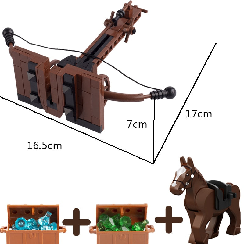 Medieval Castle Wall Model Building Blocks Ancient Military Siege Weapons Tent Watchtower Chariot Bonfire Carriage Bricks Toys