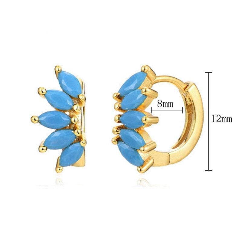 2022 Trend Blue Turquoises Series Hoop Earrings 925 Sterling Silver Ear Needle Small Earrings For Women Delicate Jewelry Pendant
