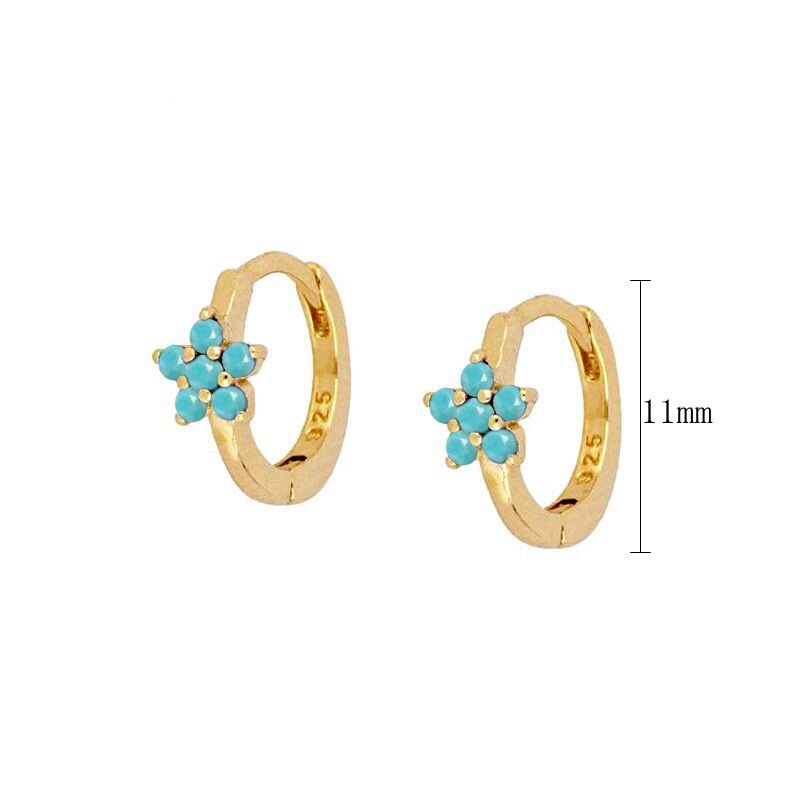 2022 Trend Blue Turquoises Series Hoop Earrings 925 Sterling Silver Ear Needle Small Earrings For Women Delicate Jewelry Pendant