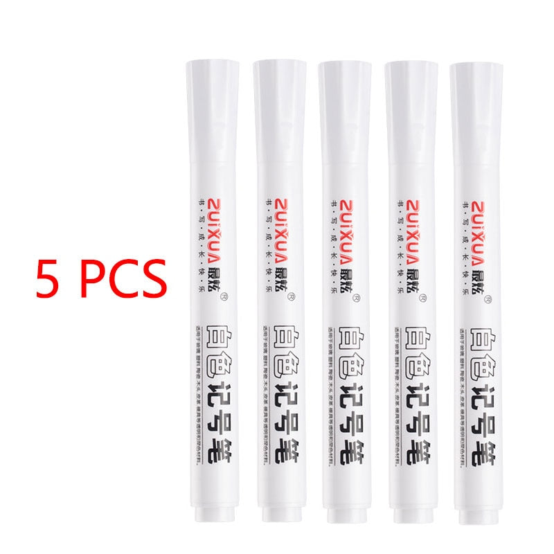 White Marker Pens set 2.0mm Oily Waterproof White Gel Pen DIY Graffiti Sketching Marker Stationery Writing School Supplies brush