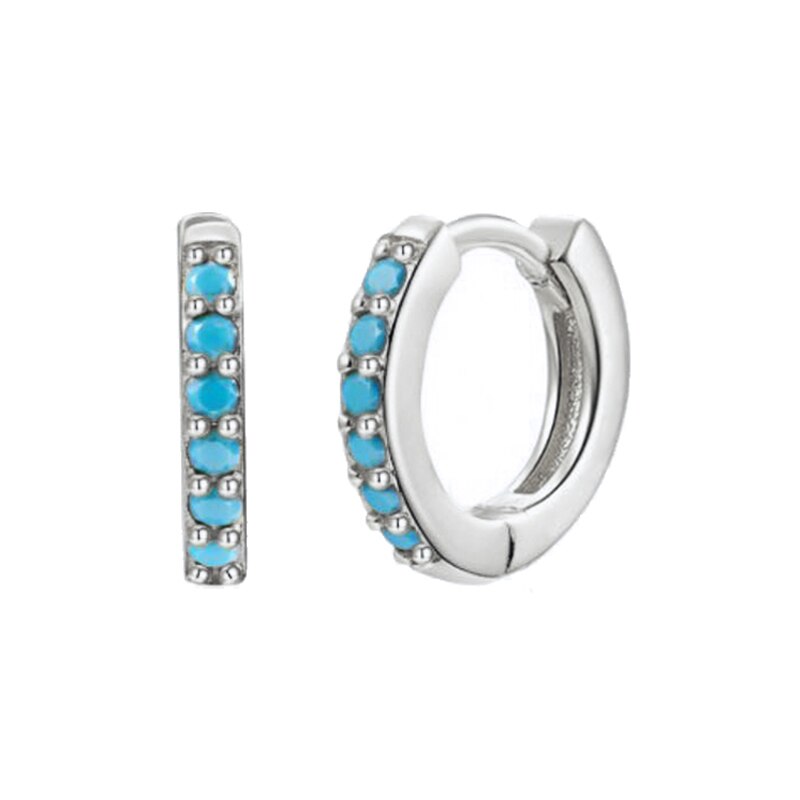 2022 Trend Blue Turquoises Series Hoop Earrings 925 Sterling Silver Ear Needle Small Earrings For Women Delicate Jewelry Pendant