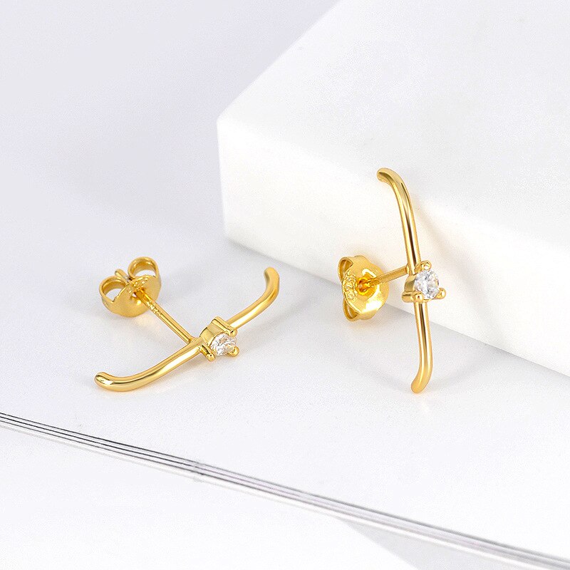 New Stainless Steel Cubic Zirconia Link Chain Ear Studs Earrings For Women Triangle Pendant Cartilage Earrings Piercing Jewelry