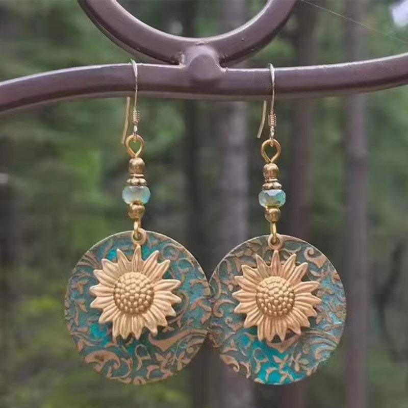 Boho Dangle Earrings for Women Vintage Selenite Turquoise Drop Earrings Ethnic Retro Pendant Ear Hook Beach Party Jewelry Gift