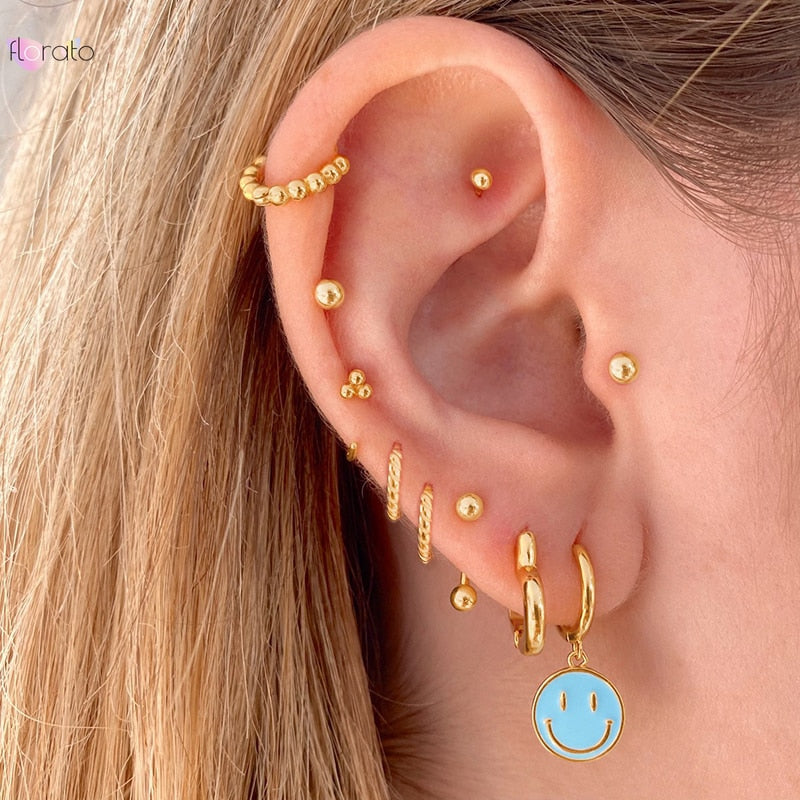 2022 Trend Blue Turquoises Series Hoop Earrings 925 Sterling Silver Ear Needle Small Earrings For Women Delicate Jewelry Pendant