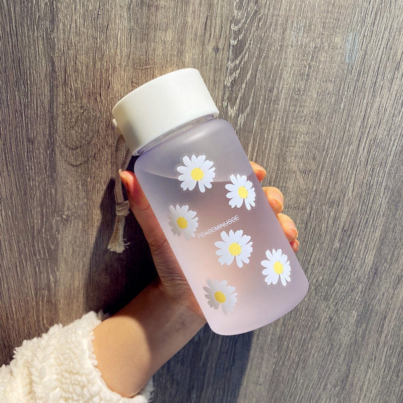 Large Mouth Frosted Daisy Portable Hemp Rope Plastic Water Cup Summer Fashion Girl Casual Water Bottle