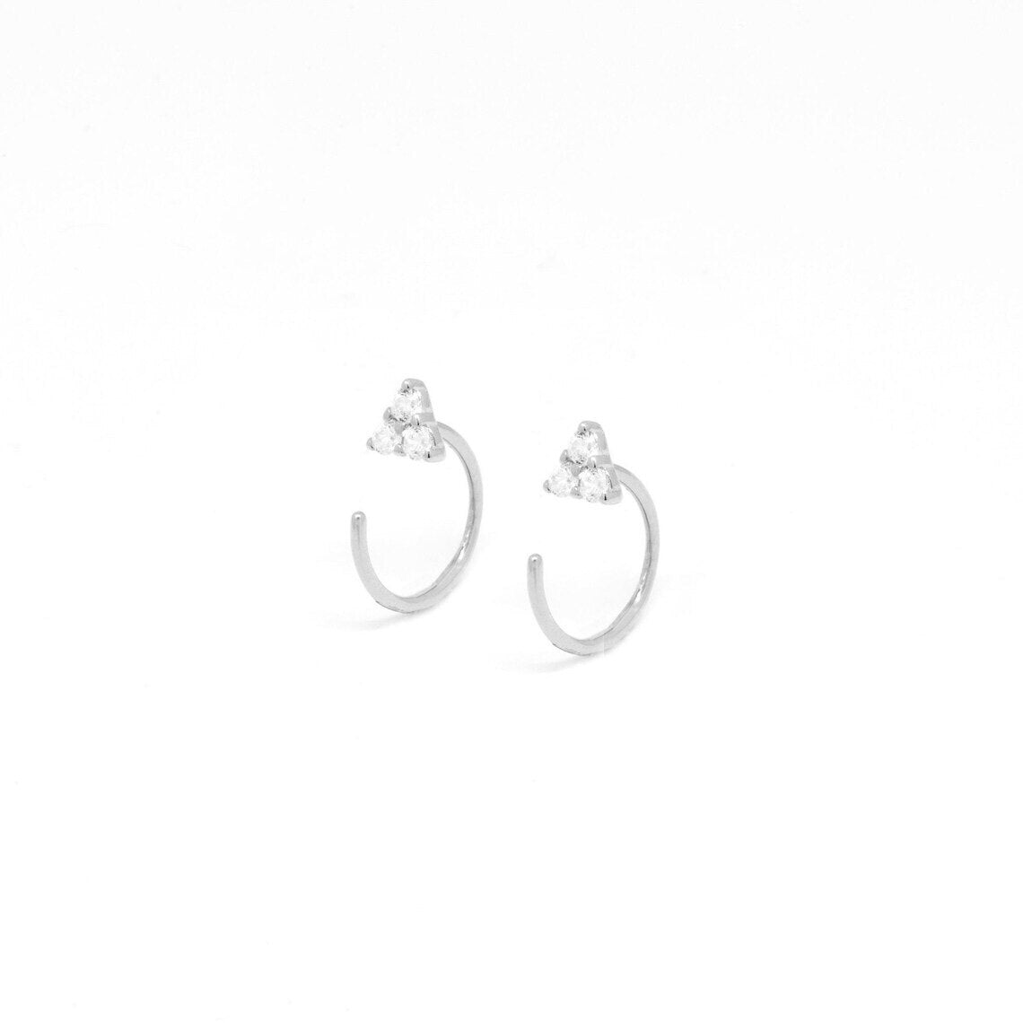 New Stainless Steel Cubic Zirconia Link Chain Ear Studs Earrings For Women Triangle Pendant Cartilage Earrings Piercing Jewelry