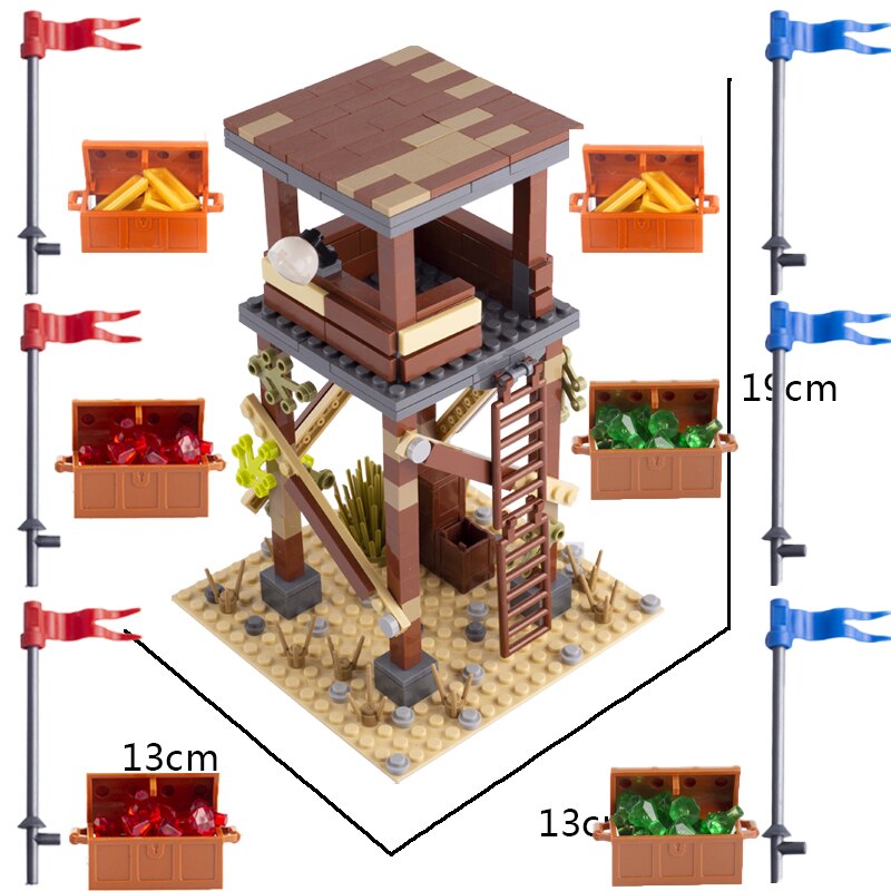 Medieval Castle Wall Model Building Blocks Ancient Military Siege Weapons Tent Watchtower Chariot Bonfire Carriage Bricks Toys
