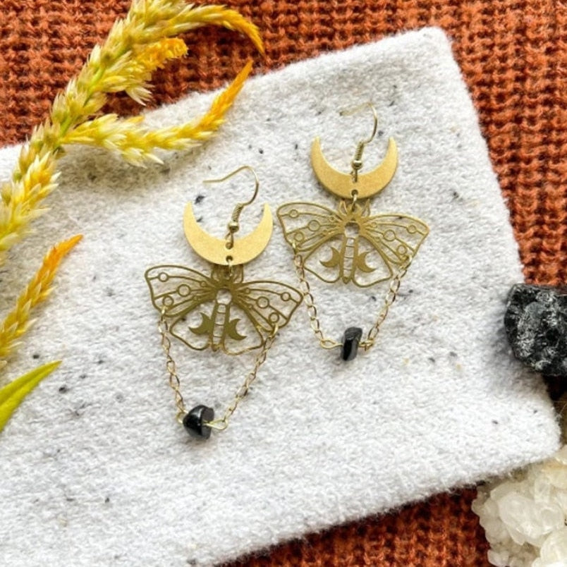 Moth Charm Gold Plated Earrings For Women Girls Boho Jewelry Accessories Hollow Butterfly Pendants Ear Hooks Beautiful Earring