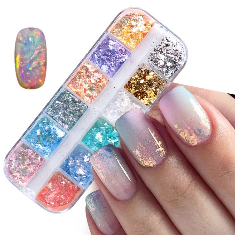 Iridescent Mixed Hexagon Nail Glitter Sequins Holo Flakes Nail Art Powder Gel Polish Paillette Manicure Accessories LADJ01-12-2