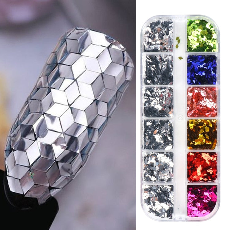 Iridescent Mixed Hexagon Nail Glitter Sequins Holo Flakes Nail Art Powder Gel Polish Paillette Manicure Accessories LADJ01-12-2