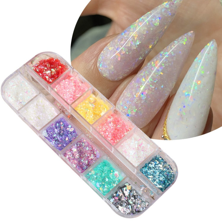 Iridescent Mixed Hexagon Nail Glitter Sequins Holo Flakes Nail Art Powder Gel Polish Paillette Manicure Accessories LADJ01-12-2