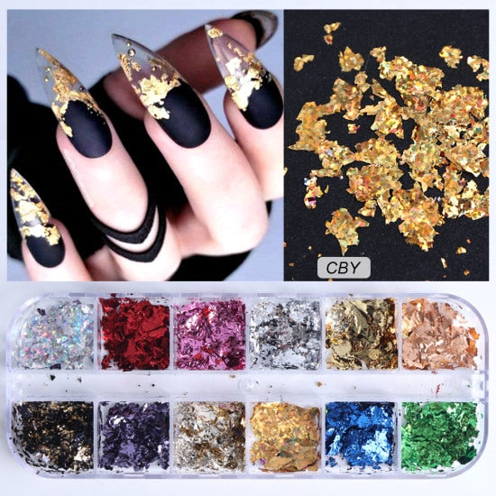 Iridescent Mixed Hexagon Nail Glitter Sequins Holo Flakes Nail Art Powder Gel Polish Paillette Manicure Accessories LADJ01-12-2